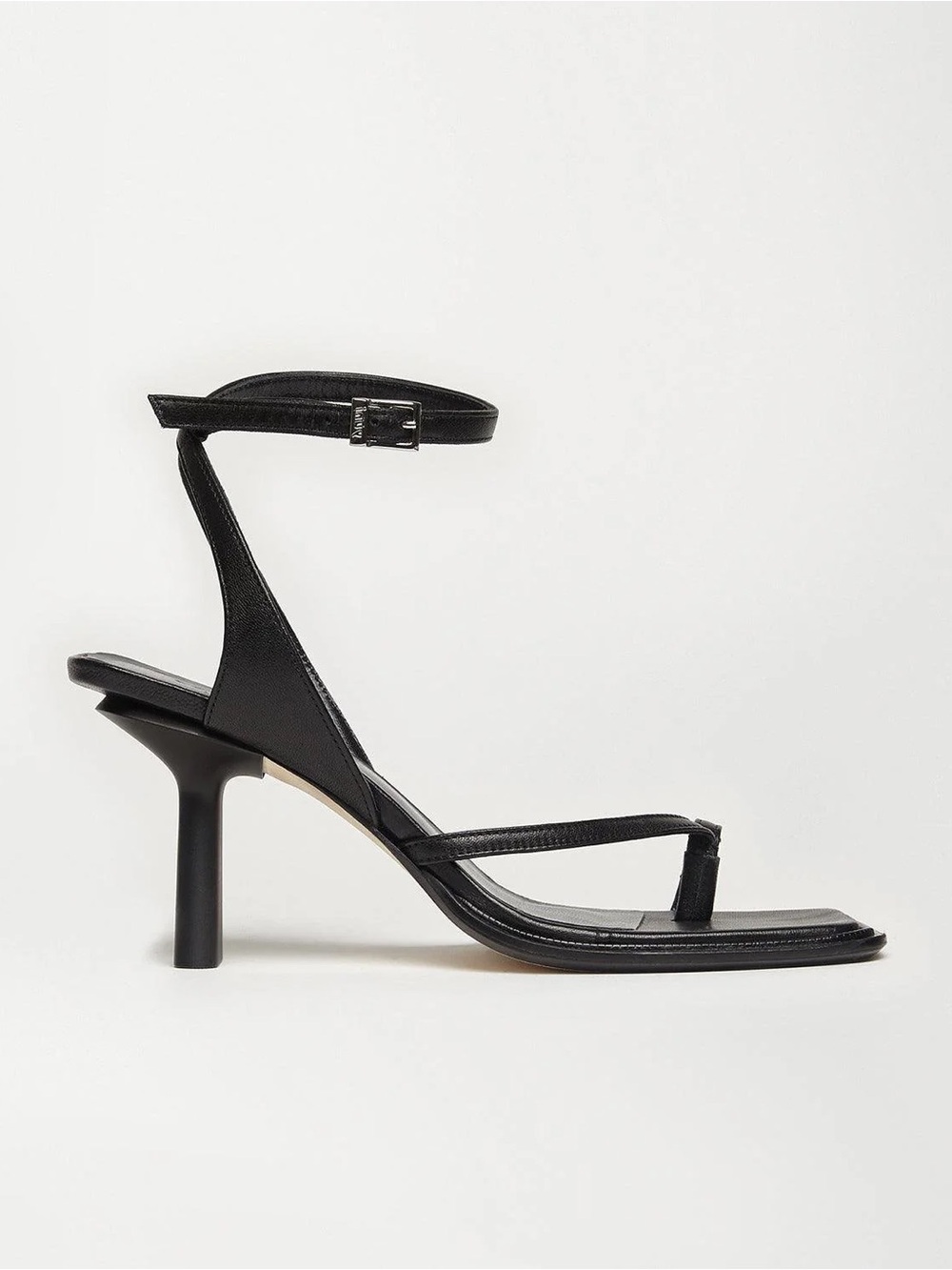 Yuni Buffa Square Toe Black Leather Heeled Sandals